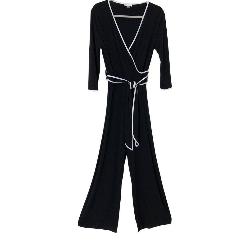 Calvin Klein Black and White Silky Knit Jumpsuit